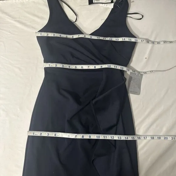 NWT $249 Betsy &amp; Adam [ 2 ] V-Neck Cascade Ruffle High-Low Gown in Navy Blue‎