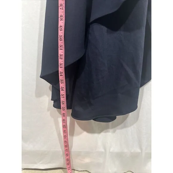 NWT $249 Betsy &amp; Adam [ 2 ] V-Neck Cascade Ruffle High-Low Gown in Navy Blue‎