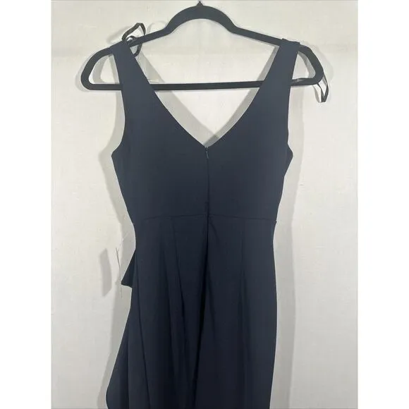 NWT $249 Betsy &amp; Adam [ 2 ] V-Neck Cascade Ruffle High-Low Gown in Navy Blue‎