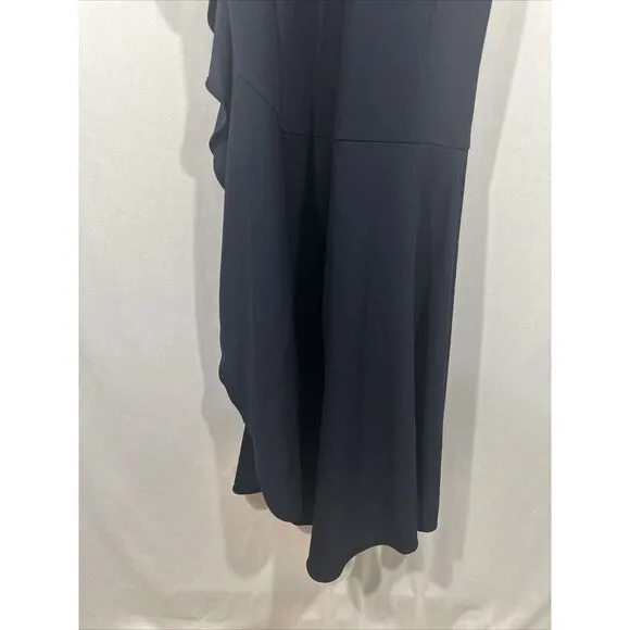 NWT $249 Betsy &amp; Adam [ 2 ] V-Neck Cascade Ruffle High-Low Gown in Navy Blue‎