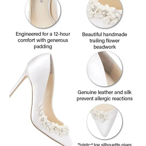 NWT Bella Belle Wedding Shoes Jasmine 3D Floral Pearl (US5, 4-inch heel)