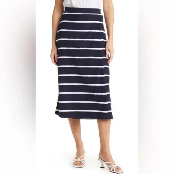 NWT Club Monaco Stripe Terry A-Line Skirt Navy/White Size Small MSRP $129.50