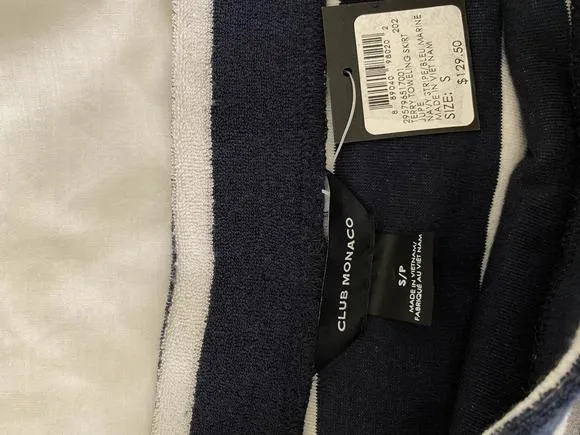 NWT Club Monaco Stripe Terry A-Line Skirt Navy/White Size Small MSRP $129.50