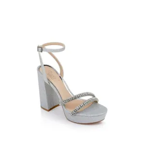 NWT JEWEL BADGLEY MISCHKA Womens Silver Rosa Open Block Heel Sandals Shoes 7