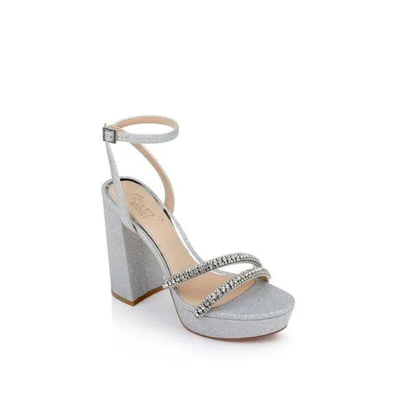 NWT JEWEL BADGLEY MISCHKA Womens Silver Rosa Open Block Heel Sandals Shoes 7