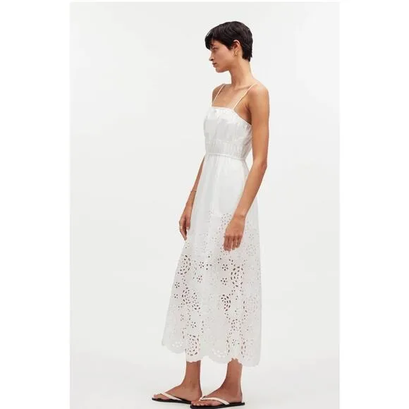 NWT Madewell Poplin Embroidered Tank Midi Dress inWhite Size 0