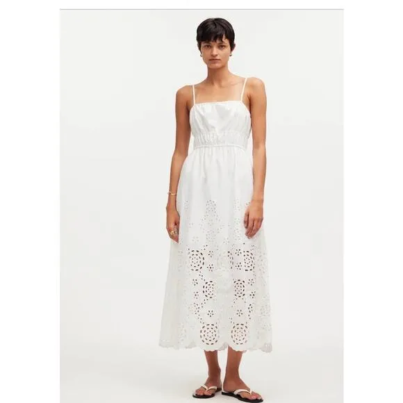NWT Madewell Poplin Embroidered Tank Midi Dress inWhite Size 0