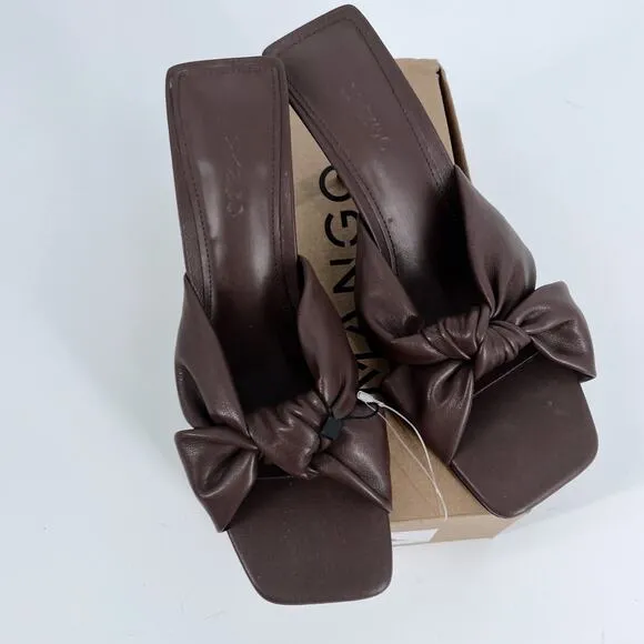 NWT Mango Brown Tie Knot Heel Mules Size 39