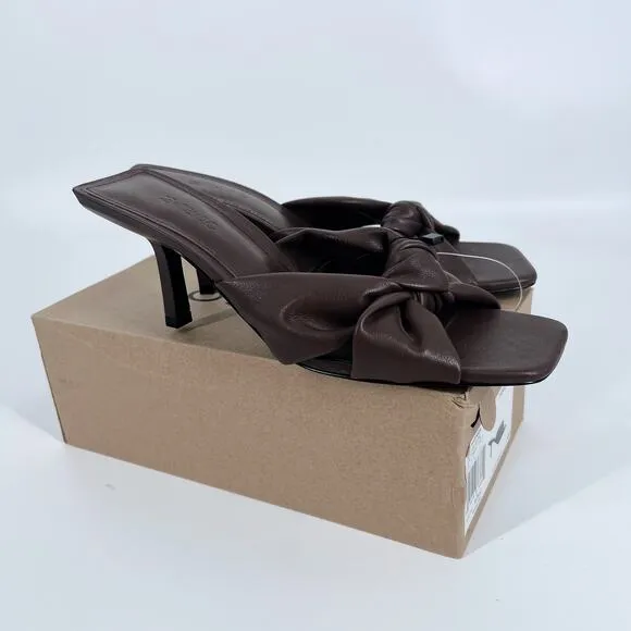 NWT Mango Brown Tie Knot Heel Mules Size 39