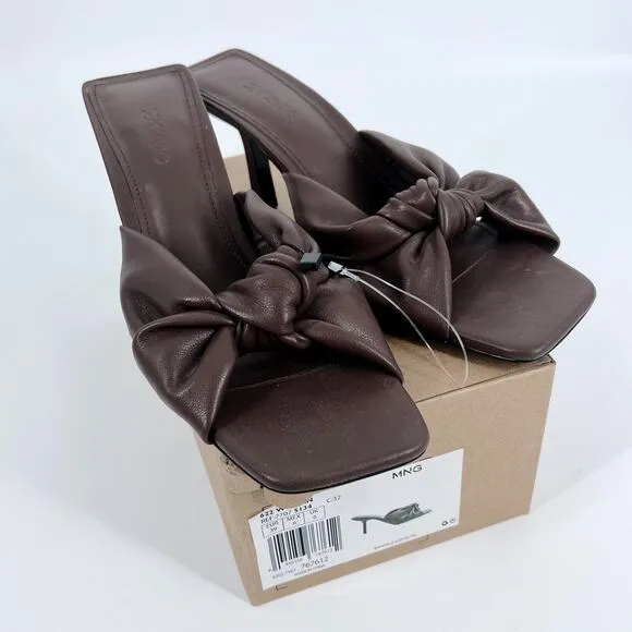 NWT Mango Brown Tie Knot Heel Mules Size 39