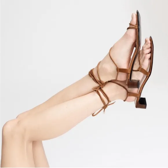 NWT rag &amp; bone Cindy Leather Tie Sandal innCamel/Tan with dustbag Size 7.5