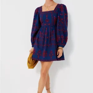 NWT Sea New York Navy Petunia Embroidery Long Sleeve Square Neck Dress, 2