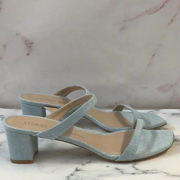 NWT Stuart Weitzman Women's Shoes Aleena 50 Block Slide Light Blue Size 10 US