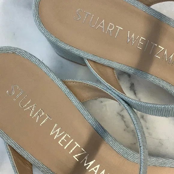 NWT Stuart Weitzman Women's Shoes Aleena 50 Block Slide Light Blue Size 10 US