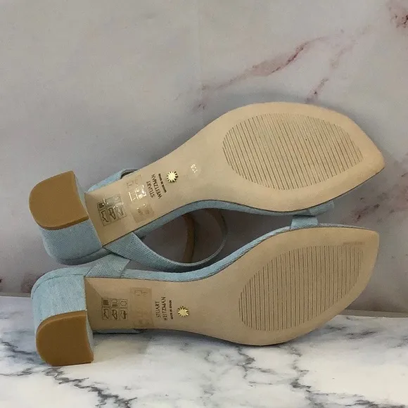 NWT Stuart Weitzman Women's Shoes Aleena 50 Block Slide Light Blue Size 10 US