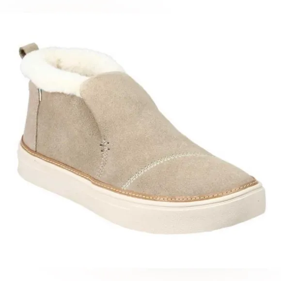 NWT TOMS Shoes Paxton Cobblestone Suede &amp; Faux Fur  Booties |Size 7