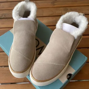 NWT TOMS Shoes Paxton Cobblestone Suede &amp; Faux Fur  Booties |Size 7