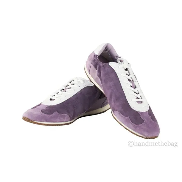 NWT Tory Burch Lilac Sneaker Suede Calf Leather Lace Up Fashion Shoes