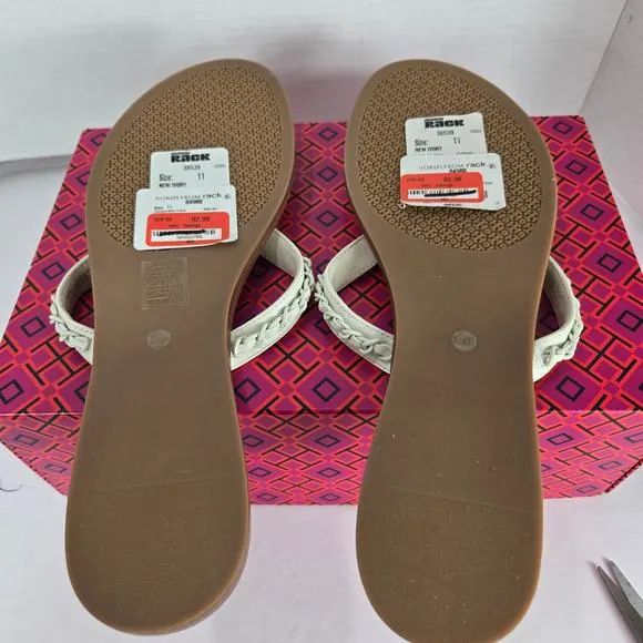 NWT Tory Burch NEW Everly Chain Thong Sandals Paris Nappa Ivory Leather Size 11