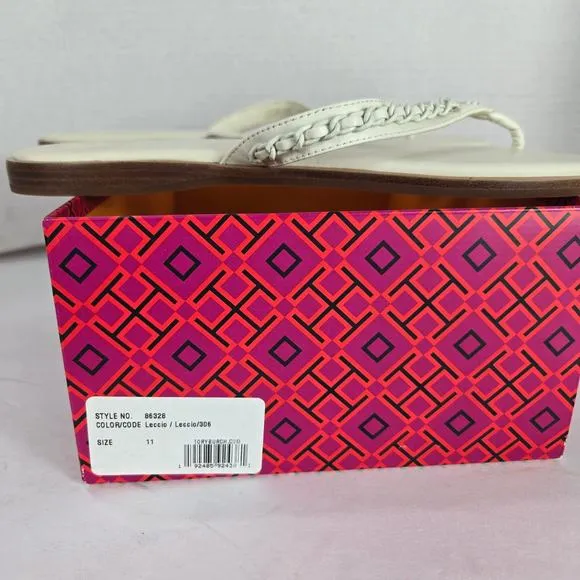NWT Tory Burch NEW Everly Chain Thong Sandals Paris Nappa Ivory Leather Size 11