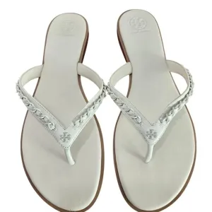NWT Tory Burch NEW Everly Chain Thong Sandals Paris Nappa Ivory Leather Size 11