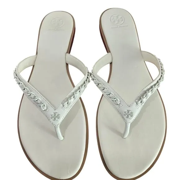 NWT Tory Burch NEW Everly Chain Thong Sandals Paris Nappa Ivory Leather Size 11