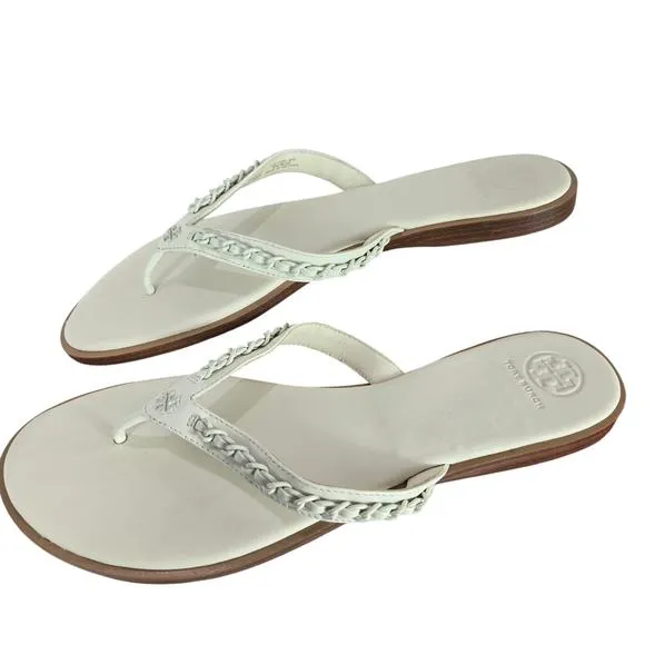 NWT Tory Burch NEW Everly Chain Thong Sandals Paris Nappa Ivory Leather Size 11