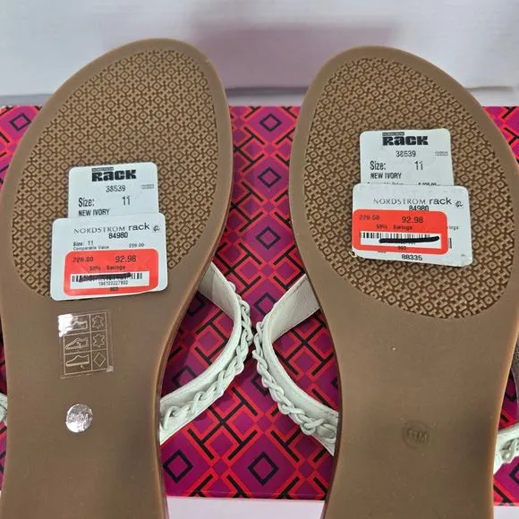 NWT Tory Burch NEW Everly Chain Thong Sandals Paris Nappa Ivory Leather Size 11