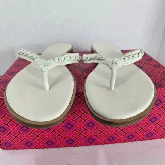 NWT Tory Burch NEW Everly Chain Thong Sandals Paris Nappa Ivory Leather Size 11