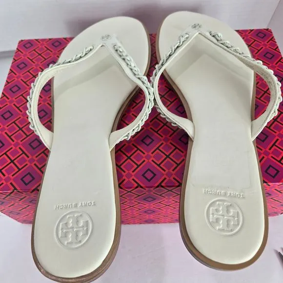 NWT Tory Burch NEW Everly Chain Thong Sandals Paris Nappa Ivory Leather Size 11