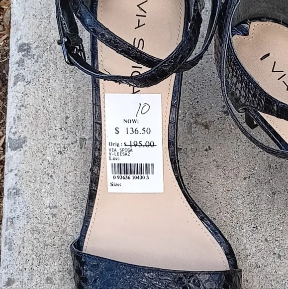 NWT Via Spiga Heels Shoes Size 10 Snake Skin Black Open Toe Sandals