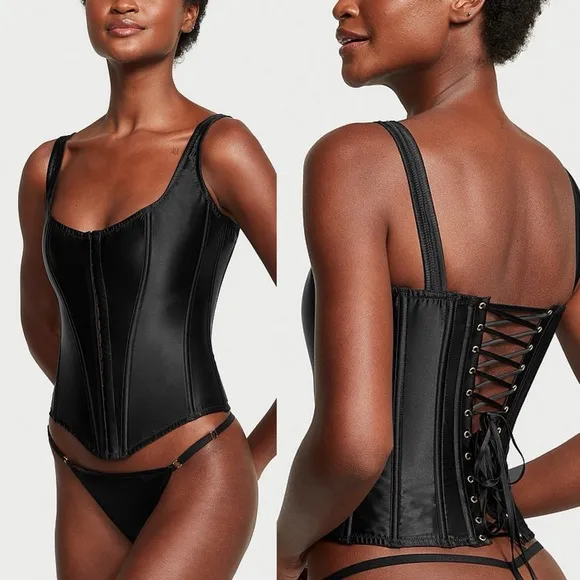 NWT Victoria's Secret Taylor Swift 100% Silk Classic Corset Top Set Black Sexy S