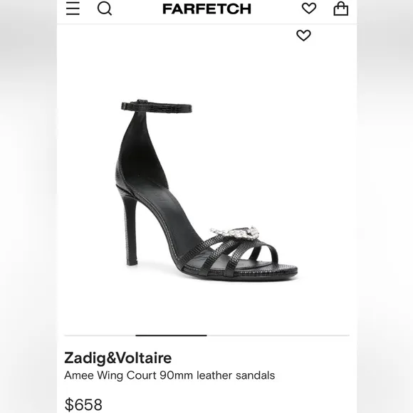 NWT ZADIG and VOLTAIRE Leather Amee Crystal Wing Court Shoe Strappy heels Sandal