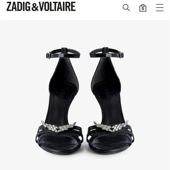 NWT ZADIG and VOLTAIRE Leather Amee Crystal Wing Court Shoe Strappy heels Sandal