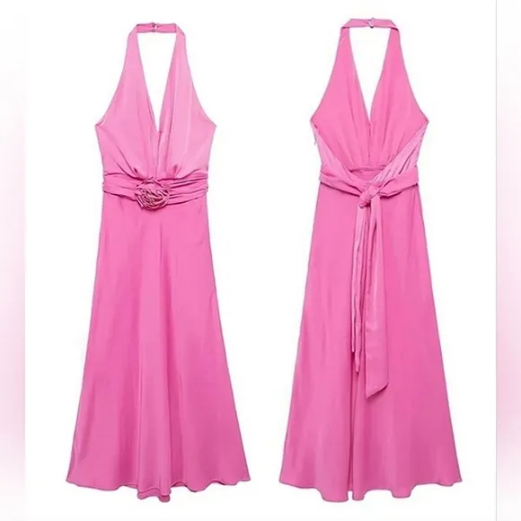 NWT Zara- FLORAL SATIN EFFECT MIDI DRESS