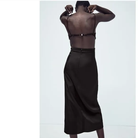 NWT Zara Satin Effect Cut Out Midi Dress Slit