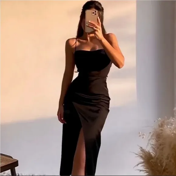 NWT Zara Satin Effect Cut Out Midi Dress Slit