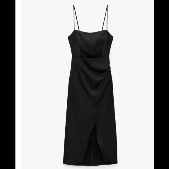 NWT Zara Satin Effect Cut Out Midi Dress Slit