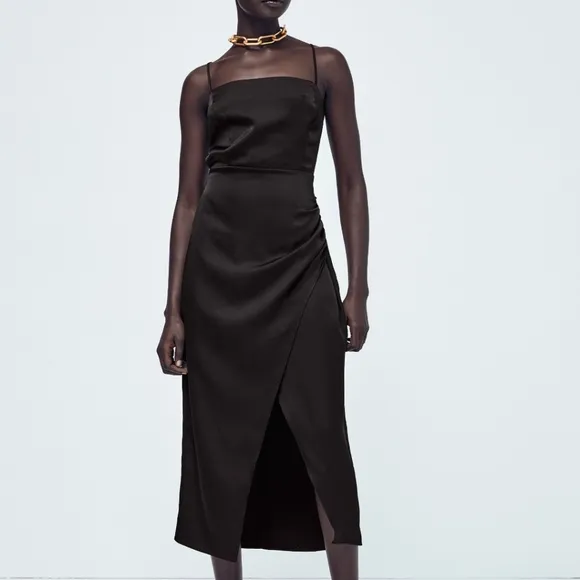 NWT Zara Satin Effect Cut Out Midi Dress Slit