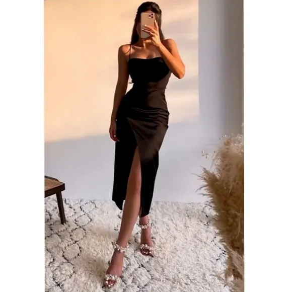 NWT Zara Satin Effect Cut Out Midi Dress Slit