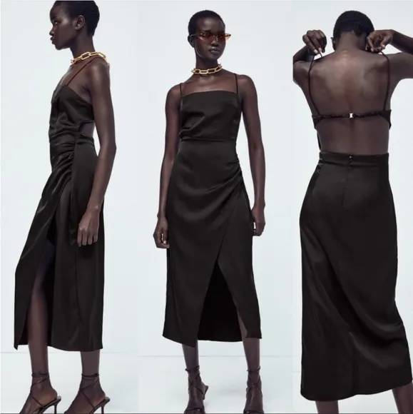 NWT Zara Satin Effect Cut Out Midi Dress Slit