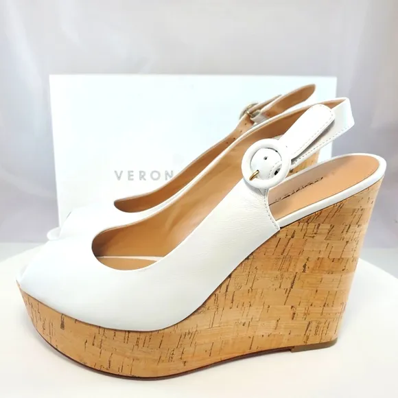 NWT$395 Veronica Beard Dali Cork White Wedge Slingback Platform Heel Sandals 8.5