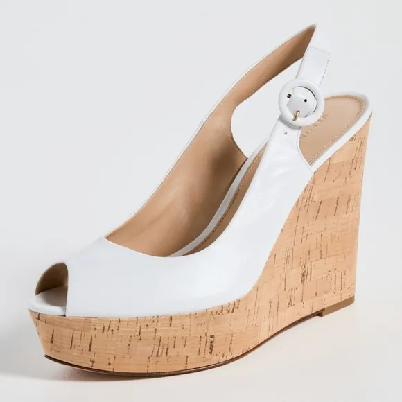 NWT$395 Veronica Beard Dali Cork White Wedge Slingback Platform Heel Sandals 8.5