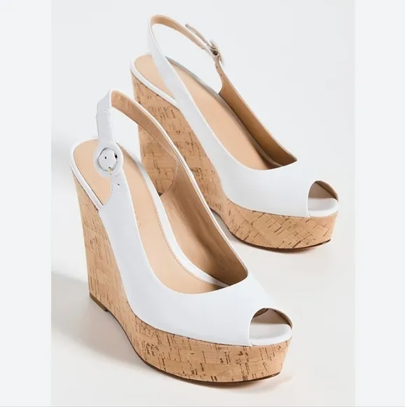 NWT$395 Veronica Beard Dali Cork White Wedge Slingback Platform Heel Sandals 8.5