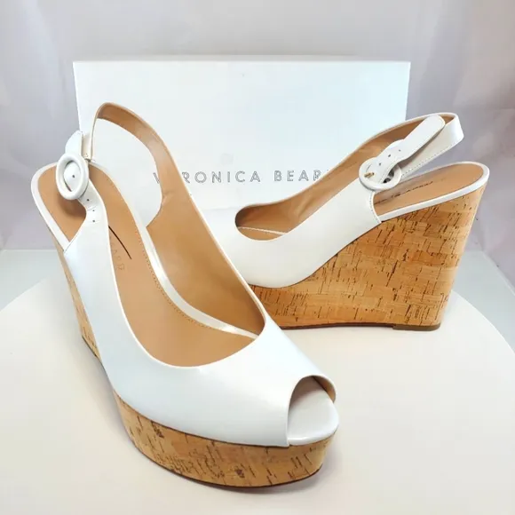 NWT$395 Veronica Beard Dali Cork White Wedge Slingback Platform Heel Sandals 8.5