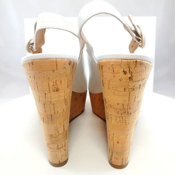 NWT$395 Veronica Beard Dali Cork White Wedge Slingback Platform Heel Sandals 8.5