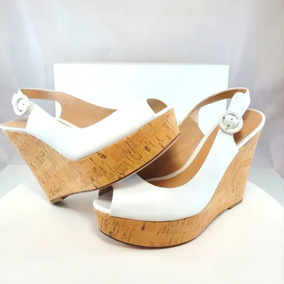 NWT$395 Veronica Beard Dali Cork White Wedge Slingback Platform Heel Sandals 8.5