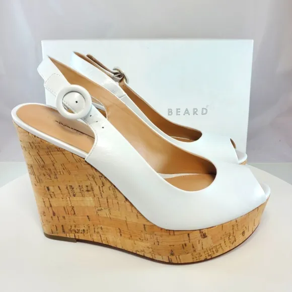 NWT$395 Veronica Beard Dali Cork White Wedge Slingback Platform Heel Sandals 8.5