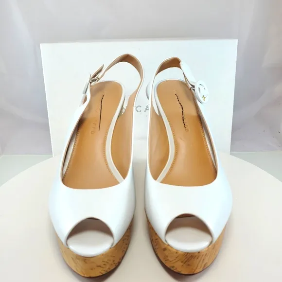 NWT$395 Veronica Beard Dali Cork White Wedge Slingback Platform Heel Sandals 8.5