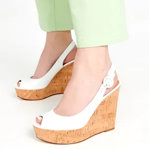 NWT$395 Veronica Beard Dali Cork White Wedge Slingback Platform Heel Sandals 8.5